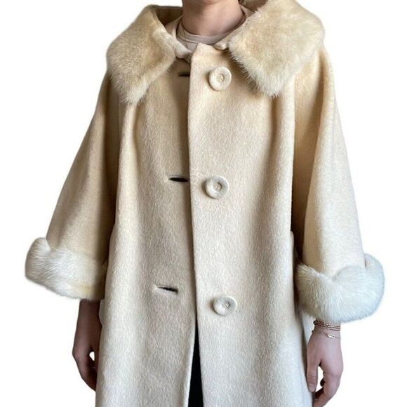 Vintage Stevens Forstmann Womens Cream Camel Bell Sleeve Trench Coat Sz M - Picture 4 of 13